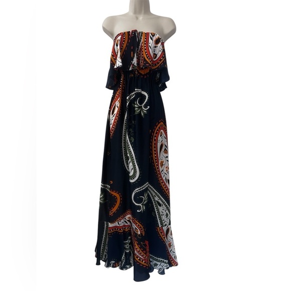 Ramona LaRue by Arianne Women’s XS Navy Paisley Strapless Maxi Dress Boho Chic - Picture 1 of 12